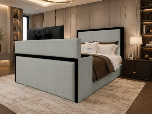 Noir Border Storage TV Bed Set with End Lift – 48" Floor Standing Headboard