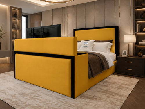 Noir Border Storage TV Bed Set with End Lift – 48" Floor Standing Headboard
