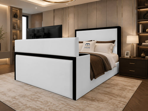 Noir Border Storage TV Bed Set with End Lift – 48" Floor Standing Headboard