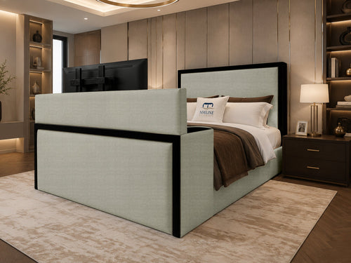 Noir Border Storage TV Bed Set with End Lift – 54" Floor Standing Headboard