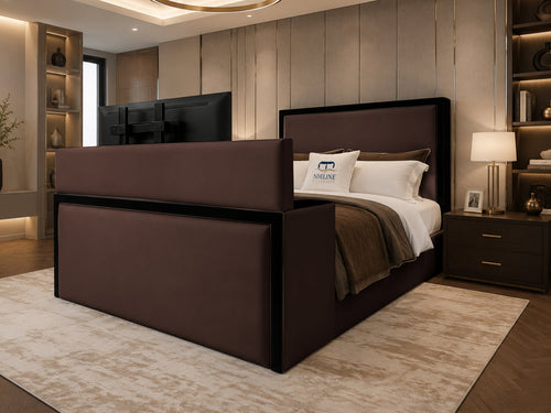 Noir Border Storage TV Bed Set with End Lift – 54" Floor Standing Headboard