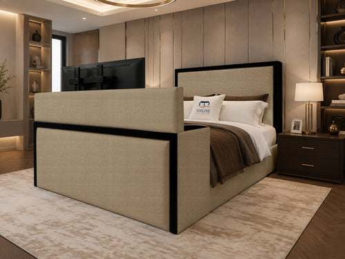 Noir Border Storage TV Bed Set with End Lift – 54" Floor Standing Headboard