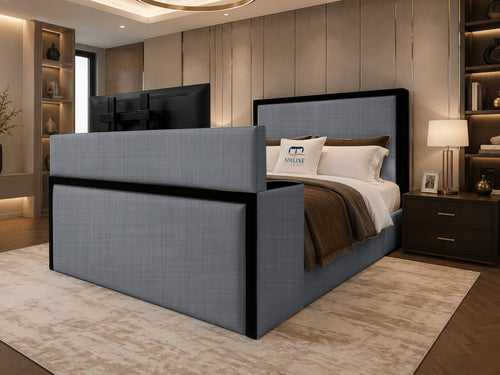 Noir Border Storage TV Bed Set with End Lift – 60" Floor Standing Headboard