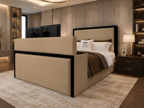 Noir Border Storage TV Bed Set with End Lift – 60" Floor Standing Headboard