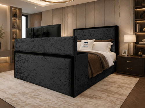 Noir Border Storage TV Bed Set with End Lift – 60" Floor Standing Headboard