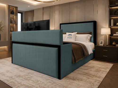 Noir Border Storage TV Bed Set with End Lift – 60" Floor Standing Headboard