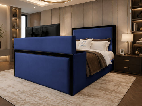 Noir Border Storage TV Bed Set with End Lift – 60" Floor Standing Headboard