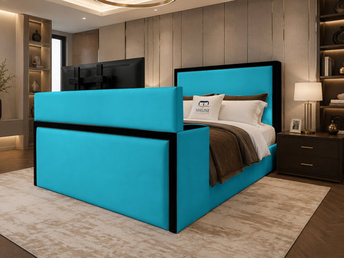 Noir Border Storage TV Bed Set with End Lift – 60" Floor Standing Headboard