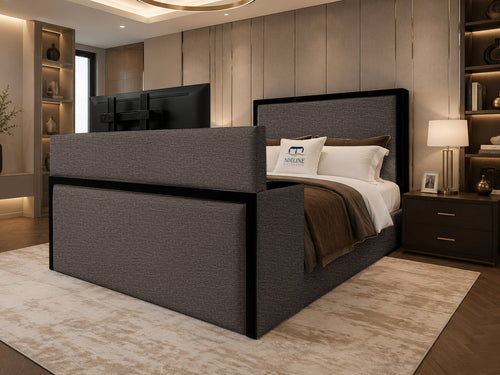 Noir Border Storage TV Bed Set with End Lift – 60" Floor Standing Headboard