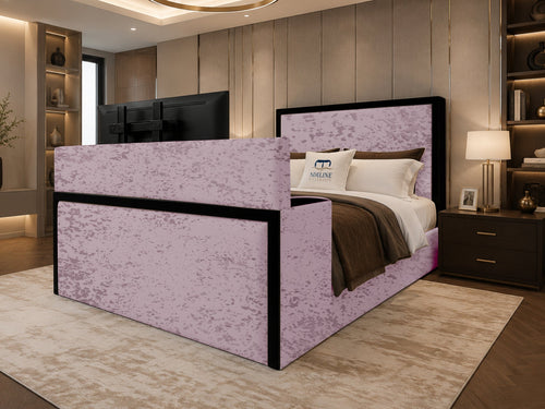 Noir Border Storage TV Bed Set with End Lift – 60" Floor Standing Headboard