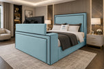 Sky Plush Velvet - Onyx Bordered Panel Storage TV Bed Set with End Lift – 48" Floor Standing Headboard