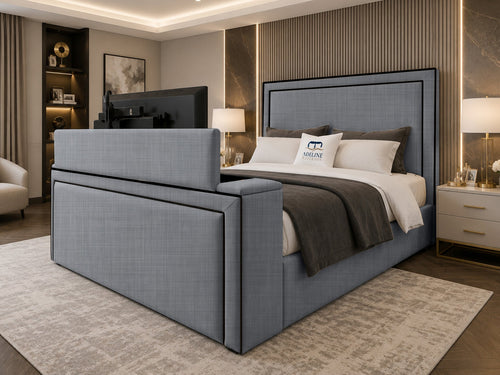 Onyx Bordered Panel Storage TV Bed Set with End Lift – 54" Floor Standing Headboard