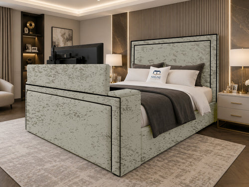 Onyx Bordered Panel Storage TV Bed Set with End Lift – 54" Floor Standing Headboard