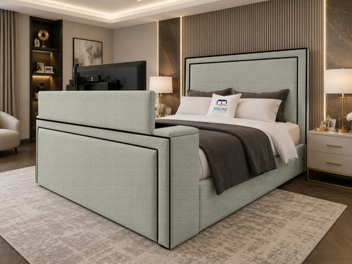 Onyx Bordered Panel Storage TV Bed Set with End Lift – 54" Floor Standing Headboard