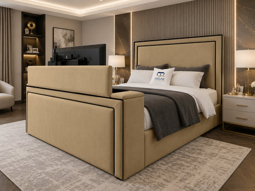 Onyx Bordered Panel Storage TV Bed Set with End Lift – 54" Floor Standing Headboard