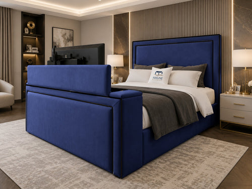 Onyx Bordered Panel Storage TV Bed Set with End Lift – 54" Floor Standing Headboard