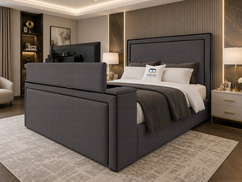 Onyx Bordered Panel Storage TV Bed Set with End Lift – 54" Floor Standing Headboard