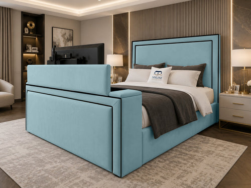 Onyx Bordered Panel Storage TV Bed Set with End Lift – 54" Floor Standing Headboard