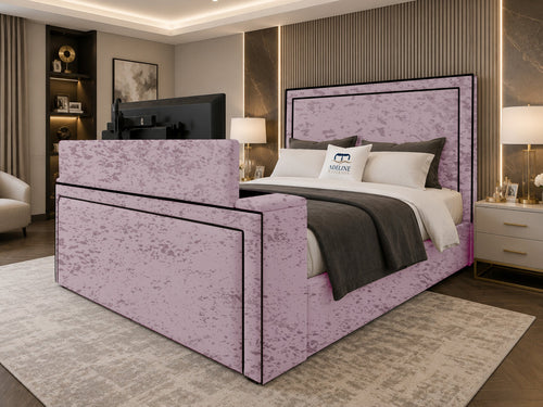 Onyx Bordered Panel Storage TV Bed Set with End Lift – 54" Floor Standing Headboard
