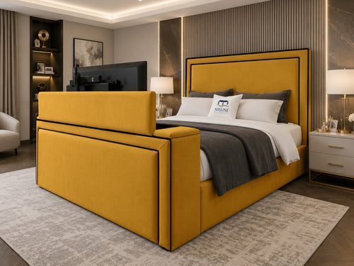 Onyx Bordered Panel Storage TV Bed Set with End Lift – 54" Floor Standing Headboard