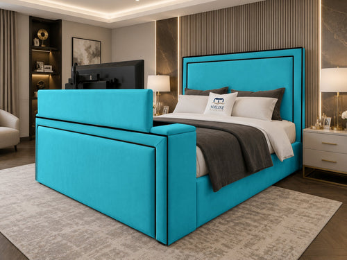 Onyx Bordered Panel Storage TV Bed Set with End Lift – 54" Floor Standing Headboard