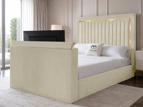 Opulent Gold Vertical Channel TV Bed – 54" Headboard