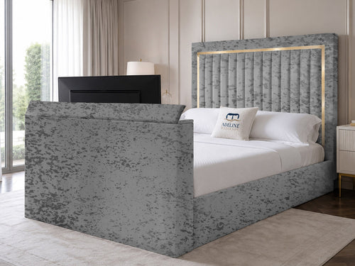 Opulent Gold Vertical Channel TV Bed – 60" Headboard