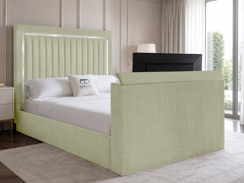 Opulent Silver Vertical Channel Storage TV Bed Set with End Lift – 48" Floor Standing Headboard