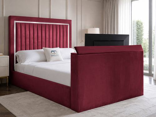 Opulent Silver Vertical Channel Storage TV Bed Set with End Lift – 48" Floor Standing Headboard