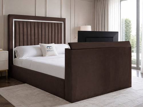 Opulent Silver Vertical Channel Storage TV Bed Set with End Lift – 48" Floor Standing Headboard