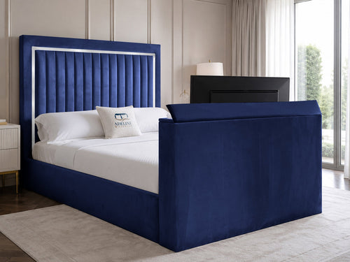 Opulent Silver Vertical Channel Storage TV Bed Set with End Lift – 48" Floor Standing Headboard