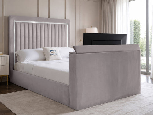 Opulent Silver Vertical Channel TV Bed – 60" Headboard
