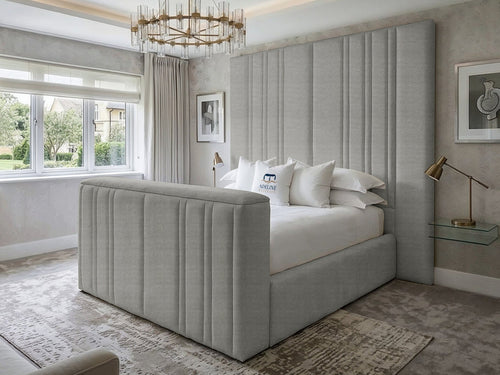 Pinnacle Grand Vertical Channel Storage TV Bed Set with End Lift – 48" Floor Standing Headboard