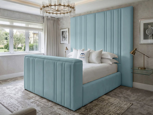 Pinnacle Grand Vertical Channel Storage TV Bed Set with End Lift – 54" Floor Standing Headboard