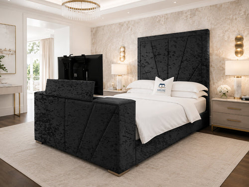 Prism Diagonal Storage TV Bed Set with End Lift – 48" Floor Standing Headboard
