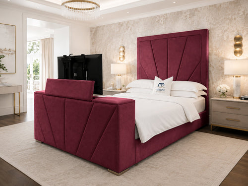 Prism Diagonal Storage TV Bed Set with End Lift – 48" Floor Standing Headboard