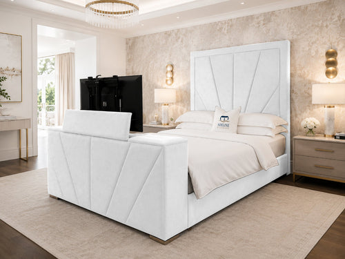 Prism Diagonal Storage TV Bed Set with End Lift – 48" Floor Standing Headboard