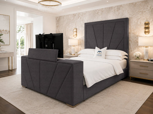 Prism Diagonal Storage TV Bed Set with End Lift – 48" Floor Standing Headboard