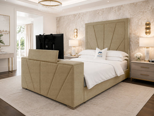 Prism Diagonal Storage TV Bed Set with End Lift – 48" Floor Standing Headboard