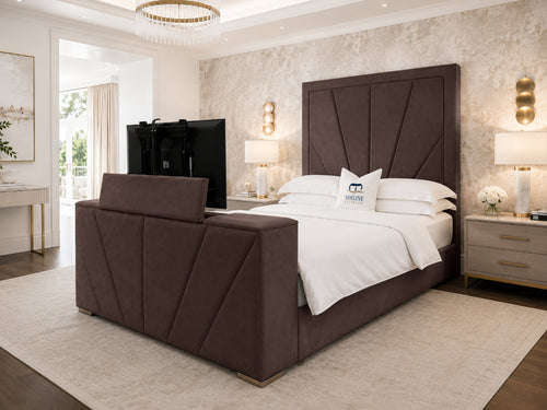 Prism Diagonal Storage TV Bed Set with End Lift – 48" Floor Standing Headboard