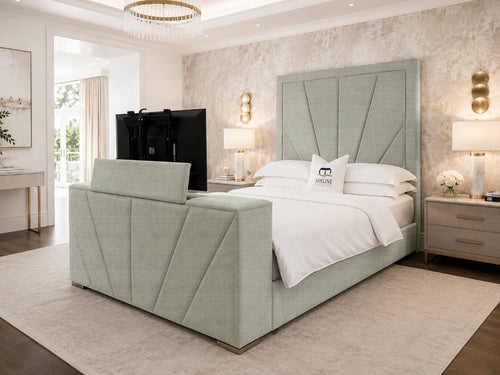 Prism Diagonal Storage TV Bed Set with End Lift – 54" Floor Standing Headboard