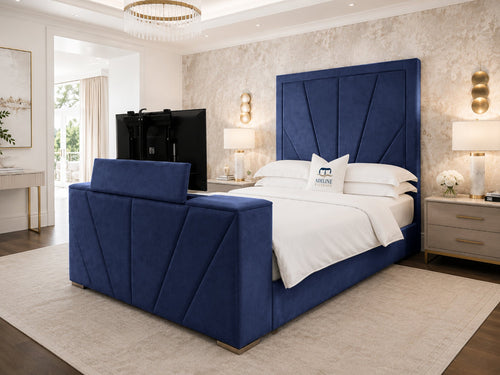 Prism Diagonal Storage TV Bed Set with End Lift – 54" Floor Standing Headboard
