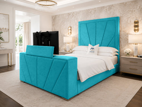Prism Diagonal Storage TV Bed Set with End Lift – 54" Floor Standing Headboard