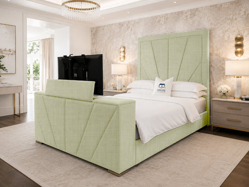 Prism Diagonal Storage TV Bed Set with End Lift – 60" Floor Standing Headboard