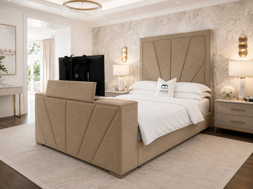 Prism Diagonal Storage TV Bed Set with End Lift – 60" Floor Standing Headboard