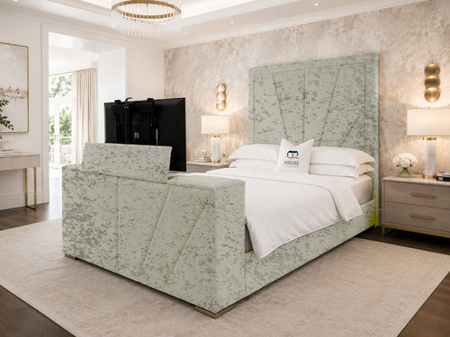 Prism Diagonal Storage TV Bed Set with End Lift – 60" Floor Standing Headboard