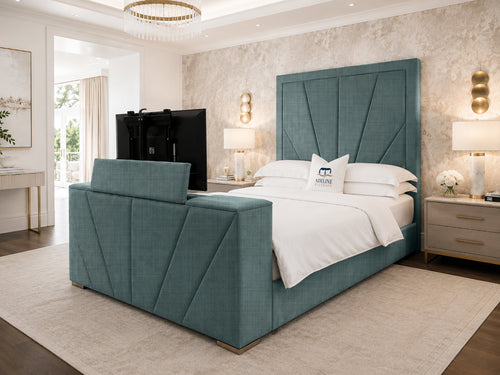Prism Diagonal Storage TV Bed Set with End Lift – 60" Floor Standing Headboard