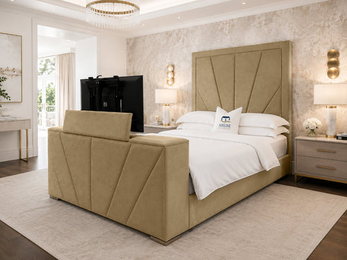 Prism Diagonal Storage TV Bed Set with End Lift – 60" Floor Standing Headboard