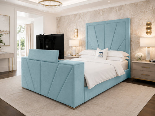 Prism Diagonal Storage TV Bed Set with End Lift – 60" Floor Standing Headboard