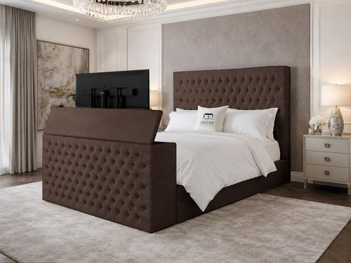 Regal Chesterfield Button-Tufted Wingback Storage TV Bed Set with End Lift – 48" Floor Standing Headboard